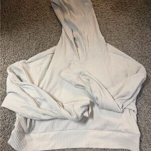 ALO Yoga Ribbed Hooded Pullover in Light Beige